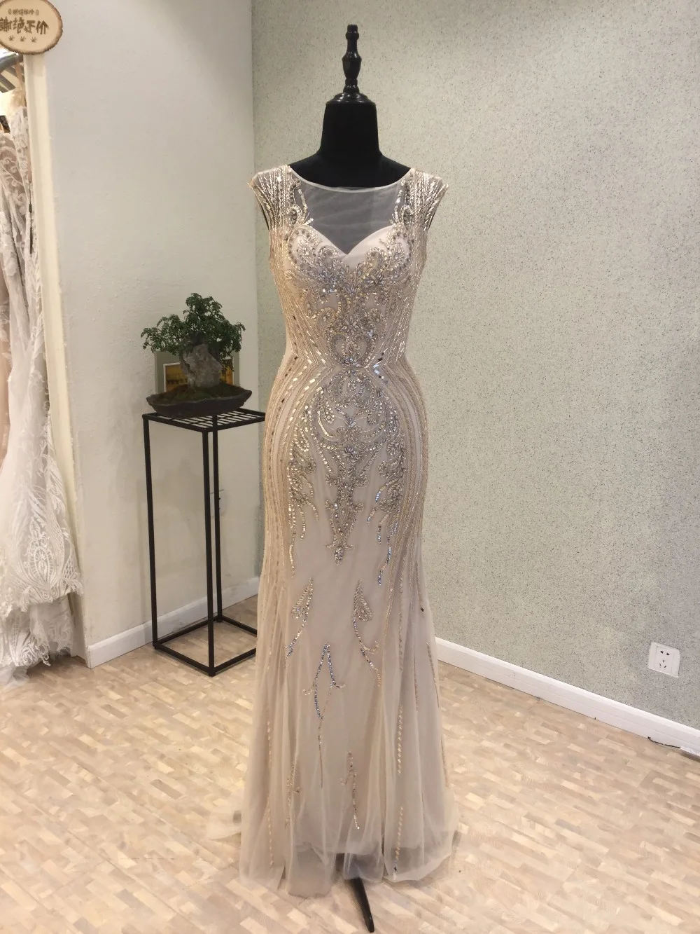 vestido de noche New Shining 2020 Scoop Cap Sleeve Floor Length Beading Tulle Mermaid Long Prom Dresses Evening Gowns