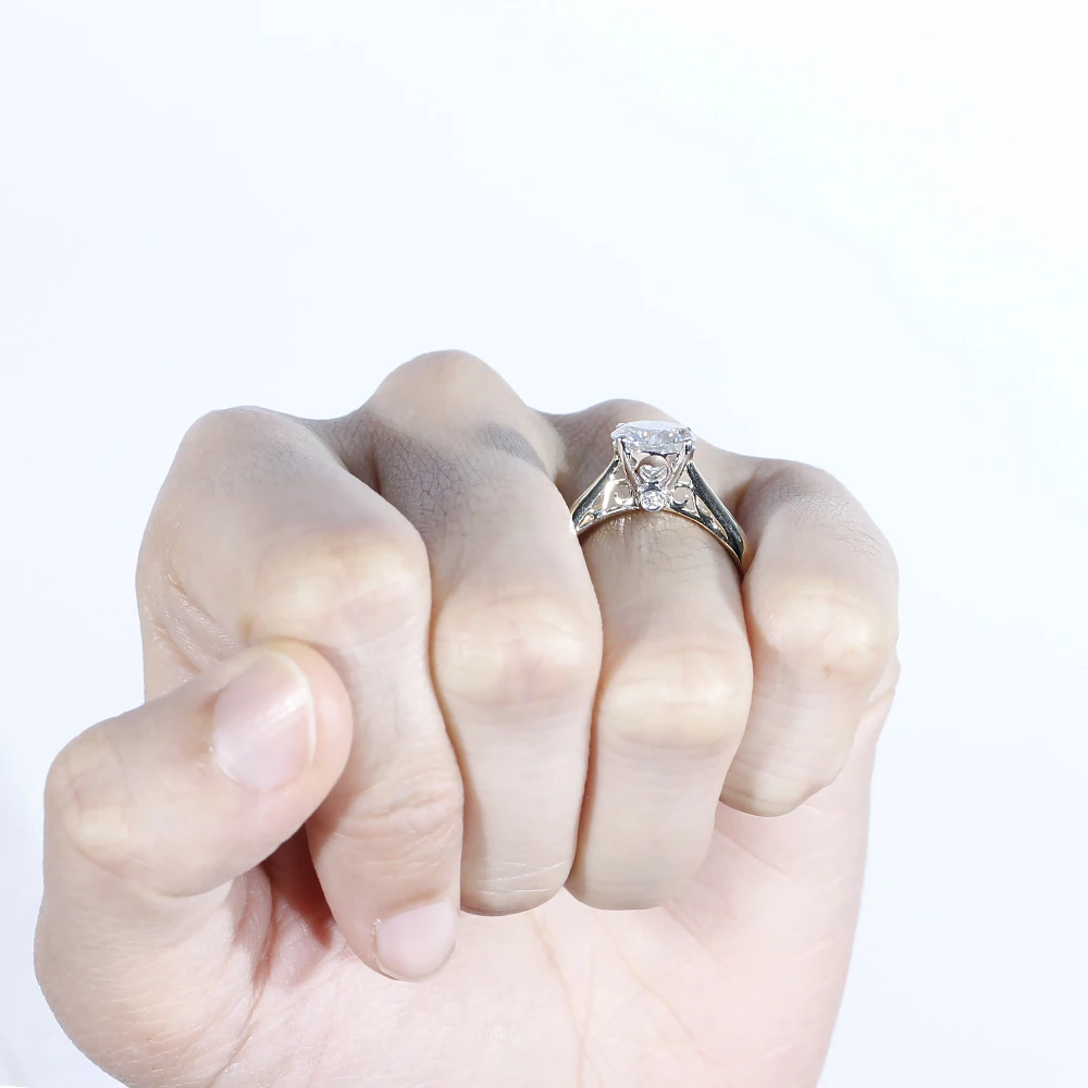 DovEggs 14K 585 Желтое и белое золото 2ct карат 8 мм F цвет обручальное кольцо для женщин Свадебное Золотое обручальное кольцо