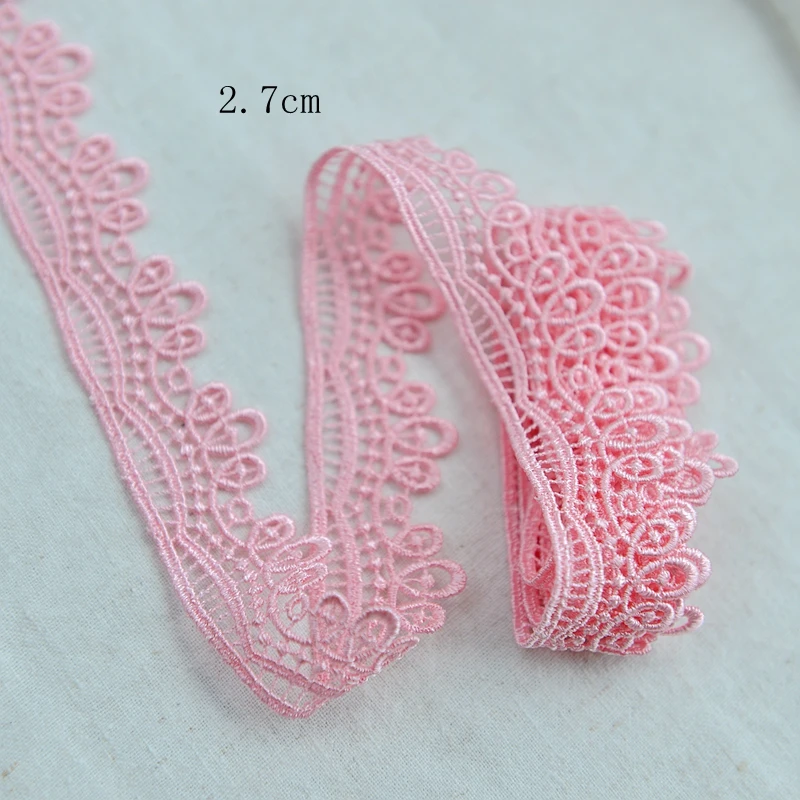 

10 yard 2.7cm wide Pink bridal wedding soluble embroidery lace trim fabric material-MT