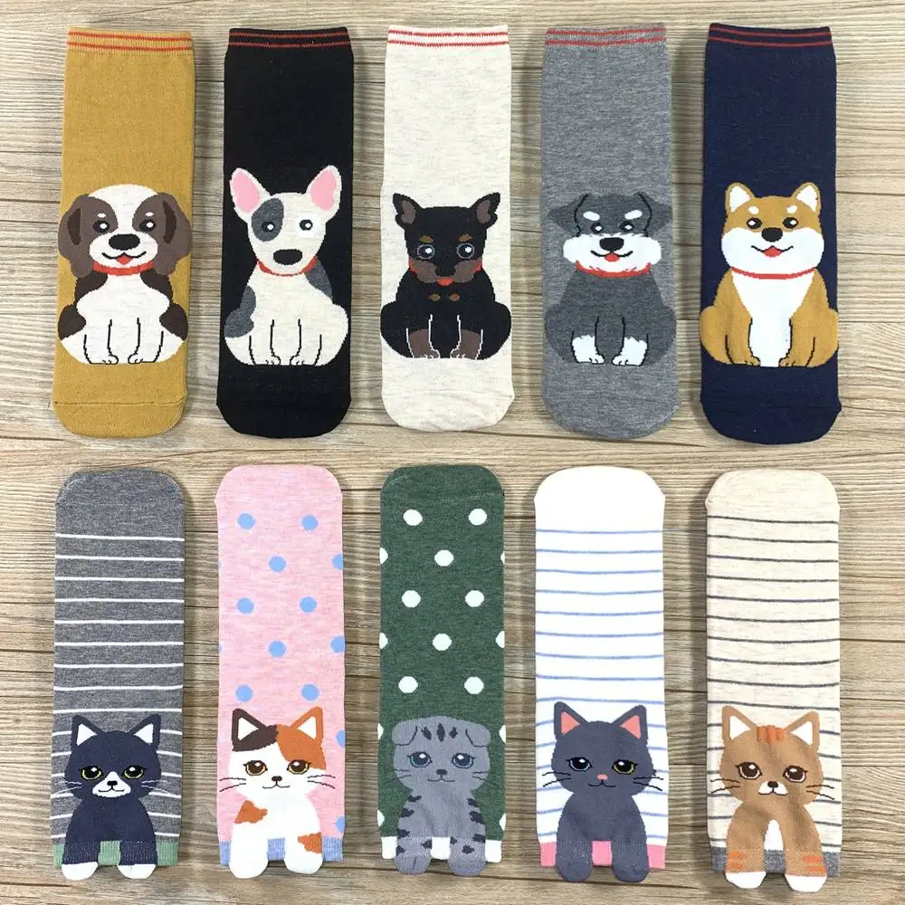 10 pairs of socks Женские носки; модные носки из чесаного хлопка с рисунком; забавные носки с изображением котенка и щенка - Цвет: 10 pairs of socks