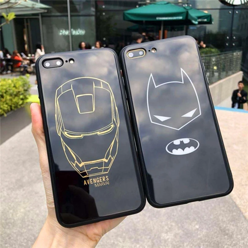 Marvel Phone Cases Superman Captain America Iron Man Tempered Glass TP for iPhone 5 5S SE 6 6S 7 8 X Plus XS MAX XR XSMax Case |