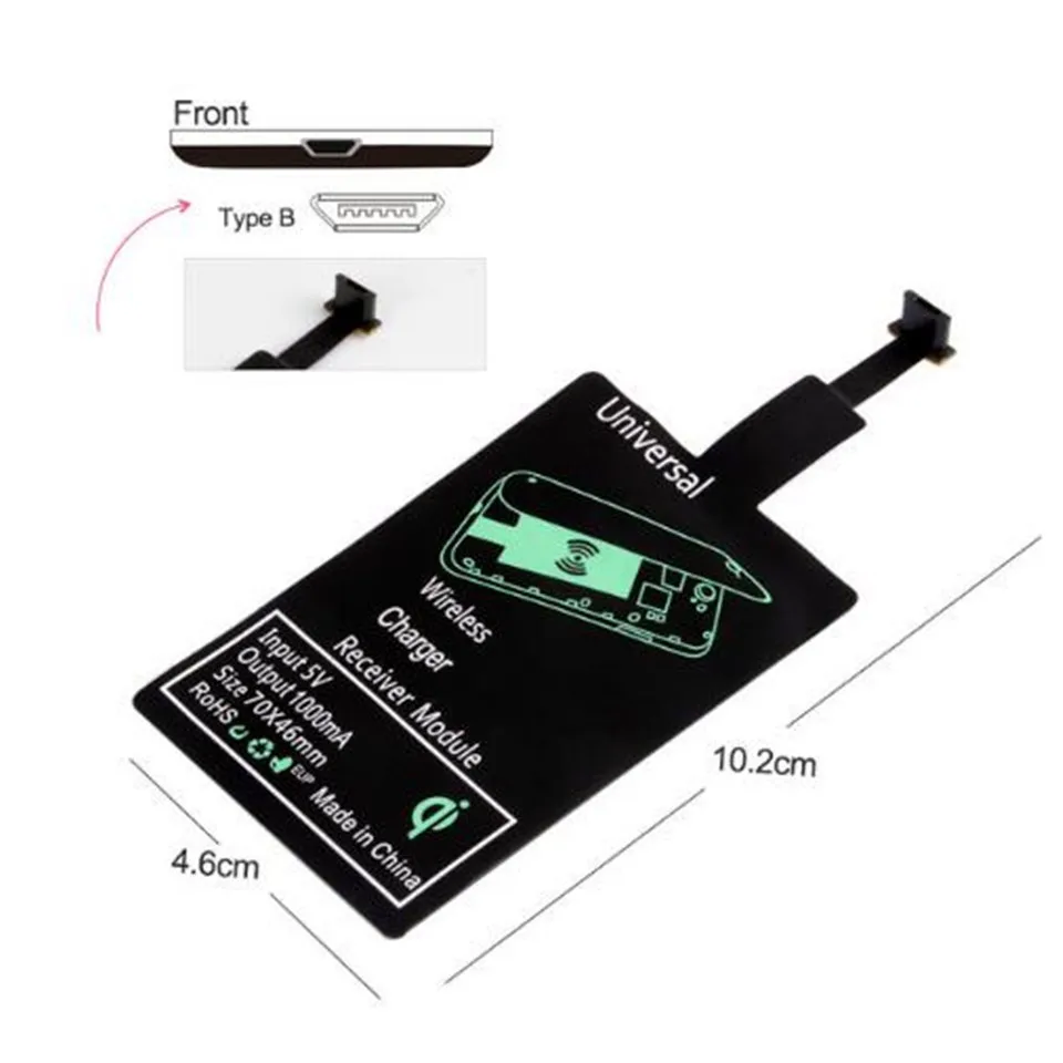 Micro USB B Black Qi Стандартный беспроводной приемник зарядного устройства для iPhone 6 6s 7 Plus Android Micro usb type C умный зарядный адаптер - Тип штекера: Micro USB B Black