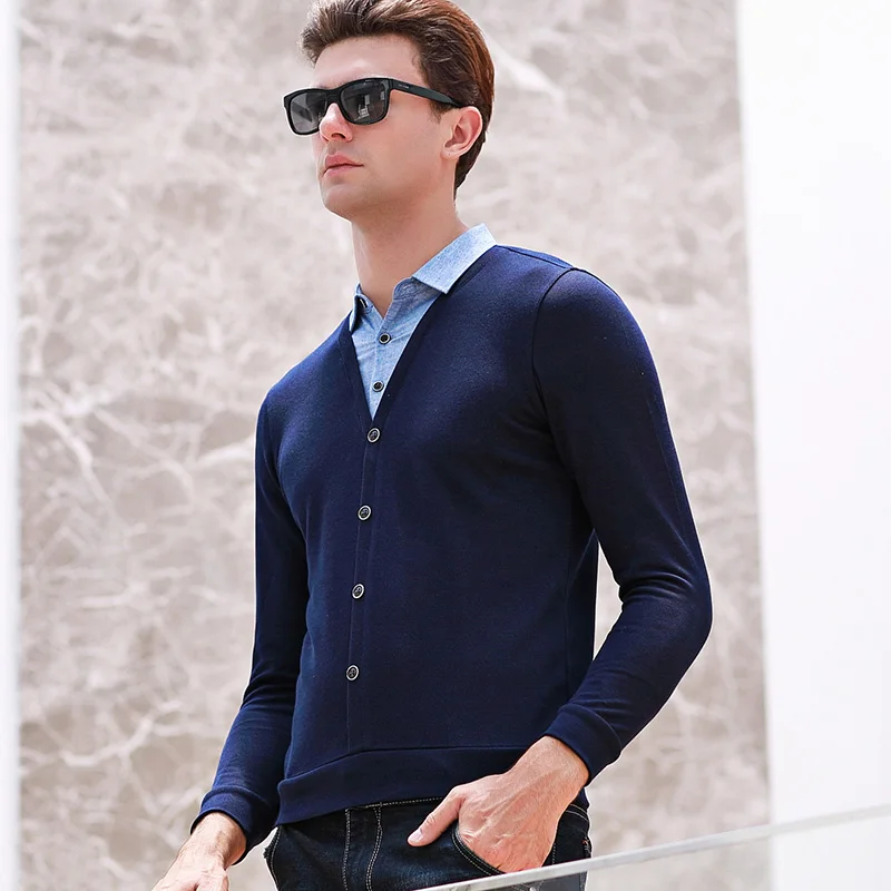 MACROSE хлопок поддельные из двух предметов для мужчин с отложным воротником тонкий