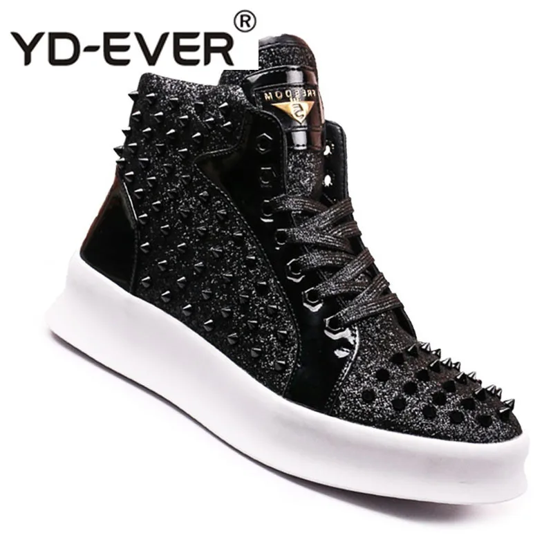 Elevator Rivet Stud Lace Up Skate Black Glitter Shoes Trainers Hip Hop Creepers Platform High Top Dandelion Sneakers Spike Men | Обувь