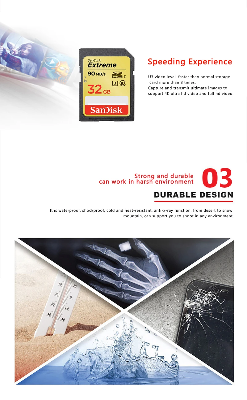 Двойной флеш-накопитель SanDisk Extreme Sd карта памяти SDXC с UHS-I 3 4 к карты памяти Class10 C10 90 МБ/с. 600X высокое Скорость 64 ГБ 32 ГБ оперативной памяти, 16 Гб встроенной памяти, 128 ГБ U3 карты