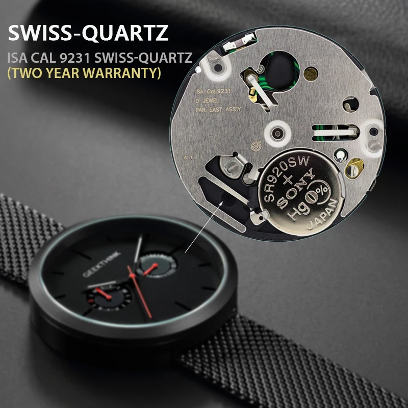 Мужские кварцевые часы GEEKTHINK повседневные из нержавеющей стали черного