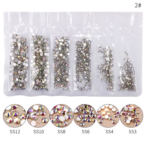 2 Silver Bottom AB 1 упаковка плоские Стразы для ногтей смешанные размеры SS3-SS12 украшения ногтей камни блестящие драгоценные камни аксессуары для маникюра Инструменты - Цвет: 2 Silver Bottom AB