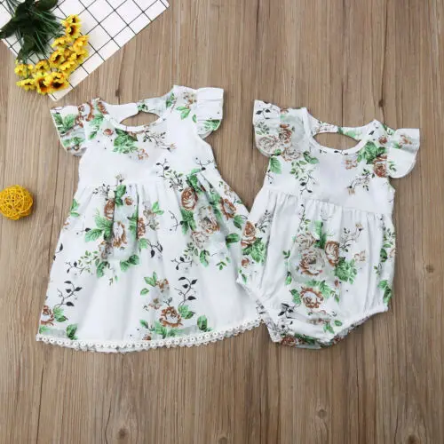 Одежда для маленьких девочек комбинезон с цветочным принтом сестры комплект