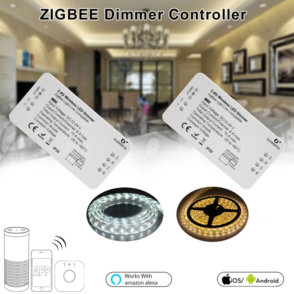 Светодиодный контроллер ZIGBEE совместимый с Echo RGB + CCT/WW/CW Контроллер zigbee диммер