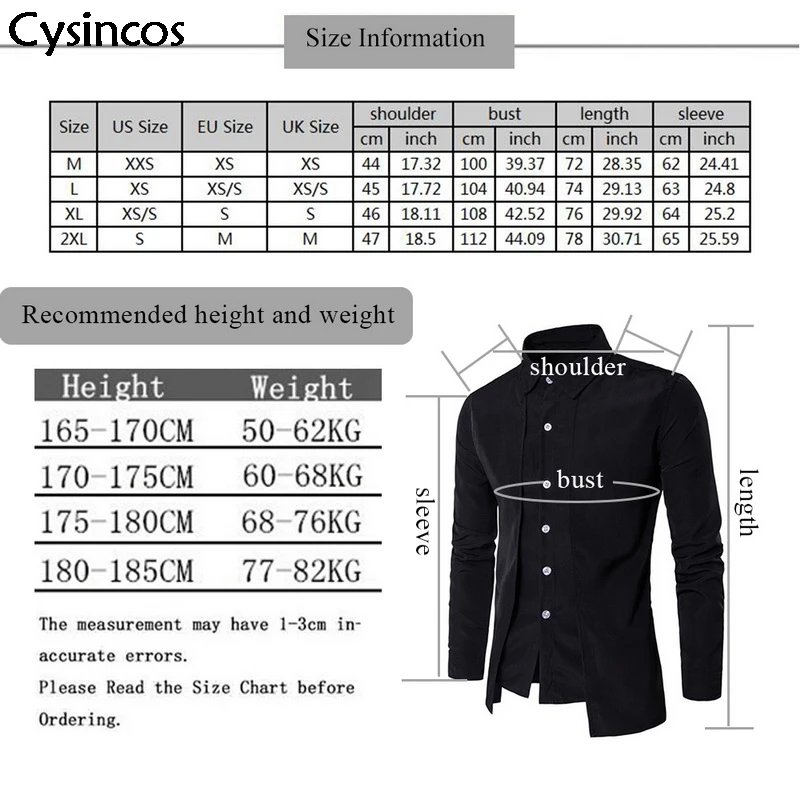 Мужская рубашка с длинным рукавом Cysincos повседневная Однотонная из двух