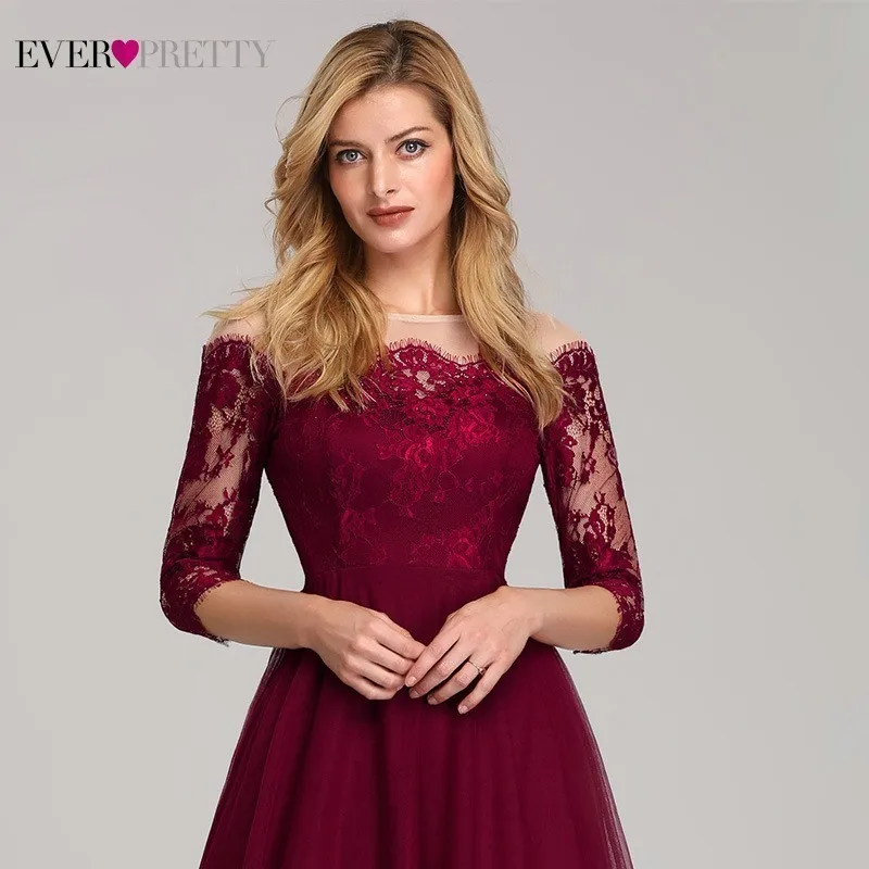 Элегантные Бордовые Платья для подружки невесты Ever Pretty Lace o-образным вырезом