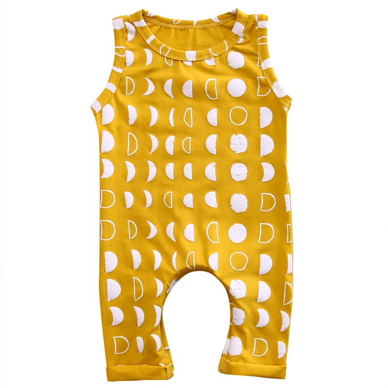 2017 Toddler Infant Baby Girl Boy Romper Sleeveless crescent moon Dots Yellow Jumpsuit Playsuit Outfits Clothes | Детская одежда и