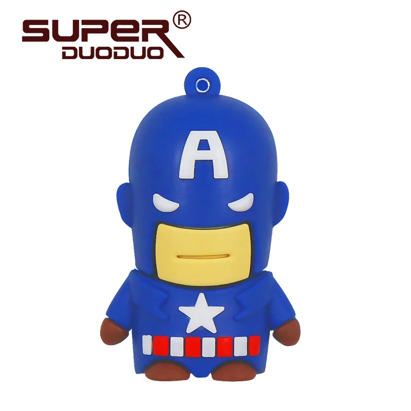 M1-Captain American Мультяшный супергерой USB флэш-накопитель 8 ГБ 16 ГБ 32 ГБ 64 Гб Железный человек флэш-память Бэтмен Флешка Капитан Америка 128 ГБ - Цвет: M1-Captain American
