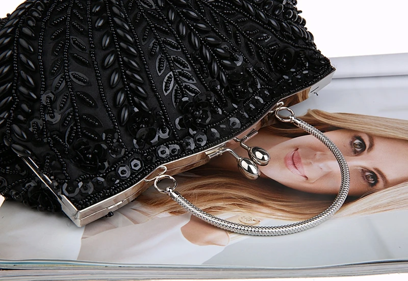 Модная Черная Женская Банкетная Сумочка с бисером клатч вечерняя сумочка