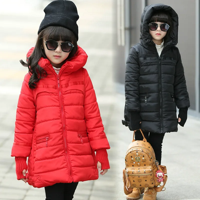 

Girls Winter Coats Children Cotton Padded Jacket Long Baby Child Warm Outerwear 6-12 Years Old