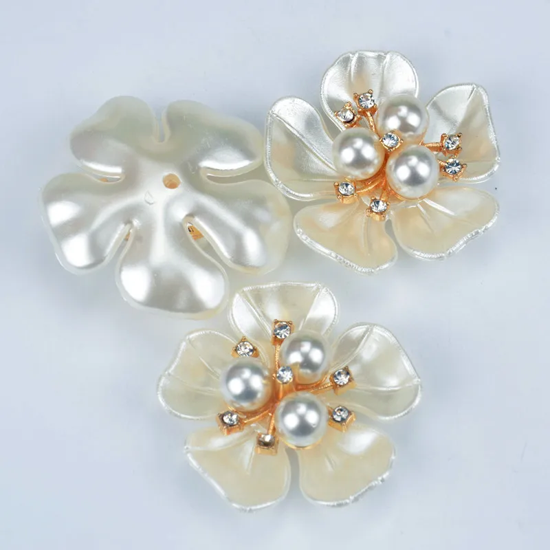 10Pcs Fashion Pearl Flower Leaf Crystal Rhinestone Button Diy Wedding Hair Scrapbooking Metal Accessories Alloy Beads Decoration | Дом и сад