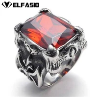 mens stainless steel ring dragon claw red cubic zirconia biker jewelry size 8 13