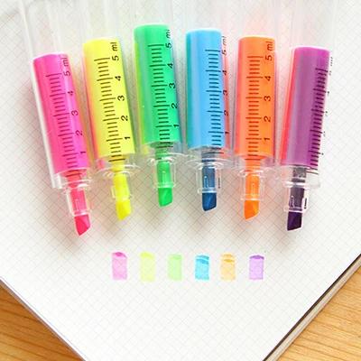 1 Pcs Cute kawaii Fluorescent Syringe Watercolor Pens Highlighters Marker Pen Korean Stationery School Supplies | Канцтовары для