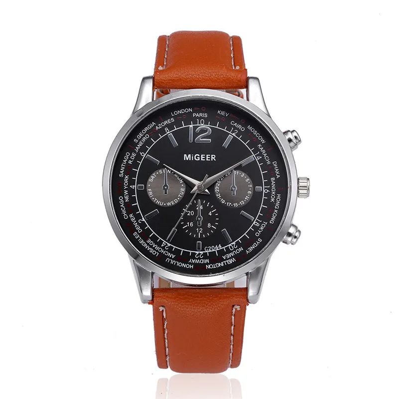 Ретро дизайн кожаный ремешок Часы Мужские Аналоговые спортивные военные сплав