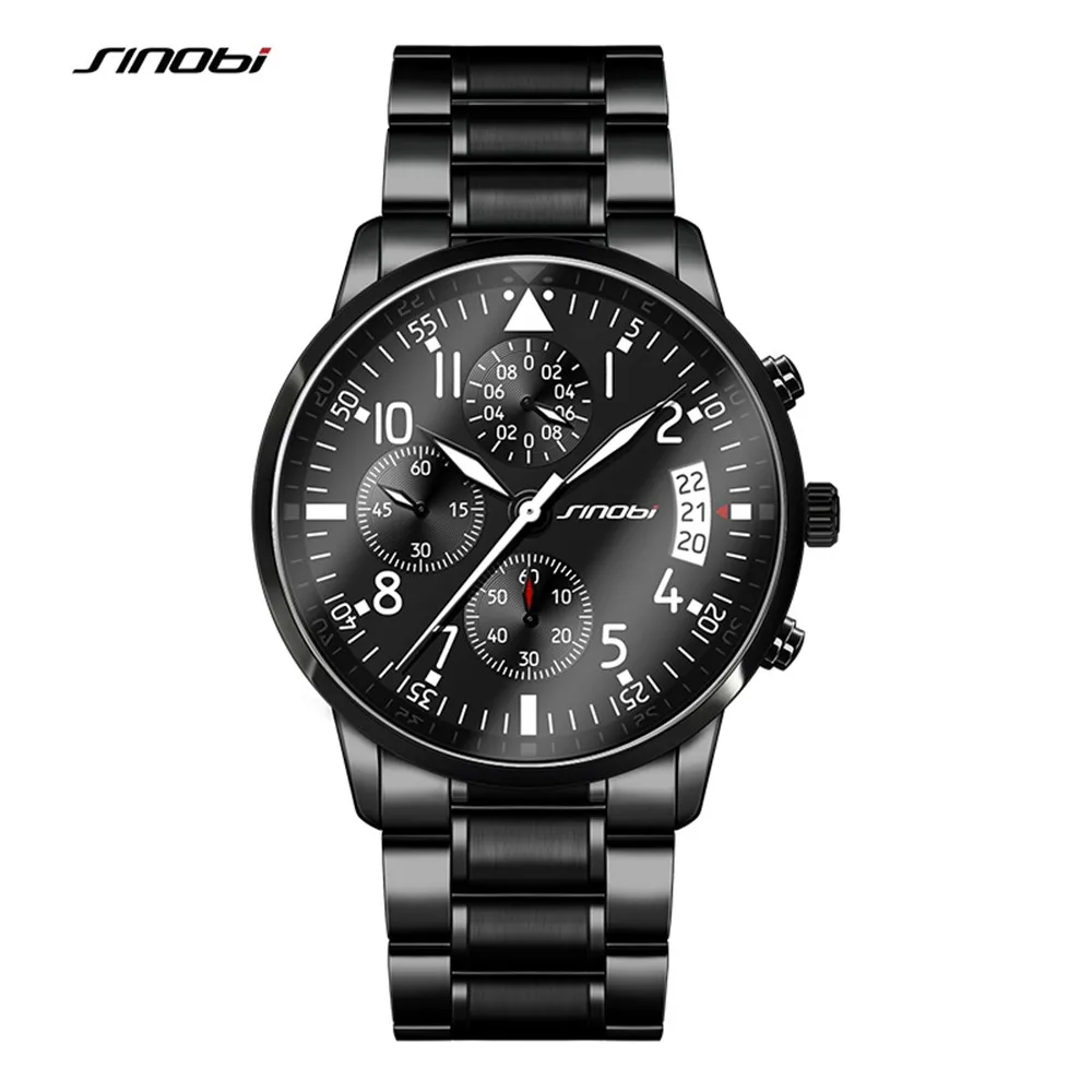 SINOBI Brand Men Watches Mens Pilot Chronograph Quartz Wristwatches Man Luxury Waterproof Watch Male Steel Clock reloj hombre | Наручные