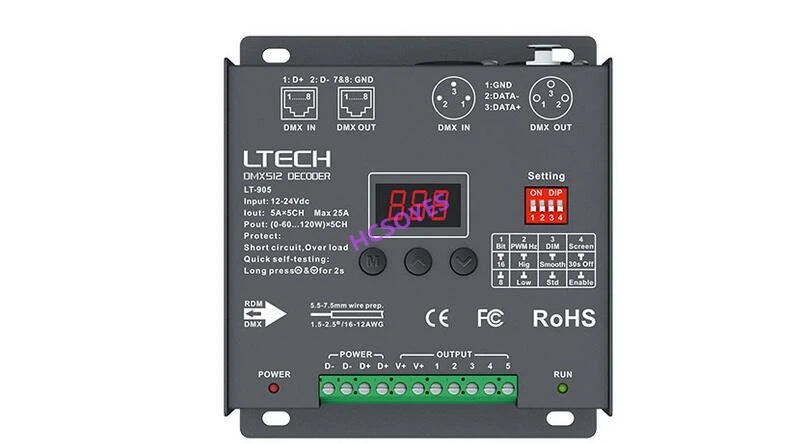 LTECH LT 903/LT 903 DIP/LT 904/LT 904 905 DMX/DMX512 декодер драйвера 8A * 3CH 576 W XLR 3/RJ45 Порты и разъёмы led RGB