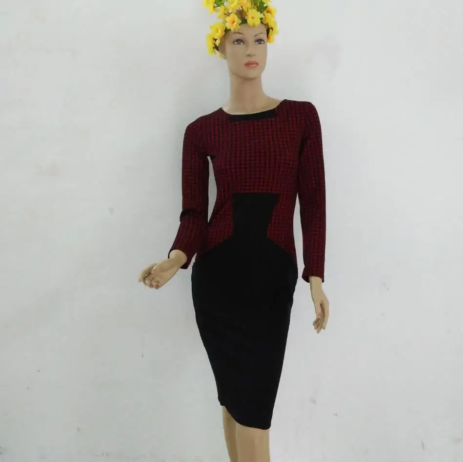 

100% настоящая фотография, винтажное Европейское торжественное платье для женщин, с длинным рукавом, в стиле пэчворк, для бизнеса, офиса, длиной до колена, облегающее платье-карандаш