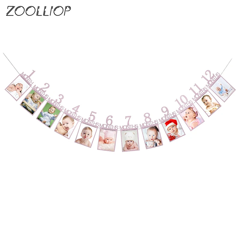 12 месяцы фоторамка баннер для первого дня рождения украшения ребенка мальчик