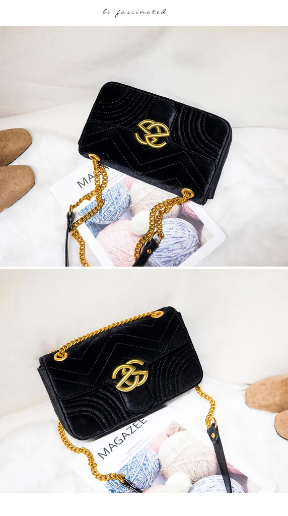 Цепи Женский мешок стеганые буквы бархатные вечерние сумки роскошные брендовые