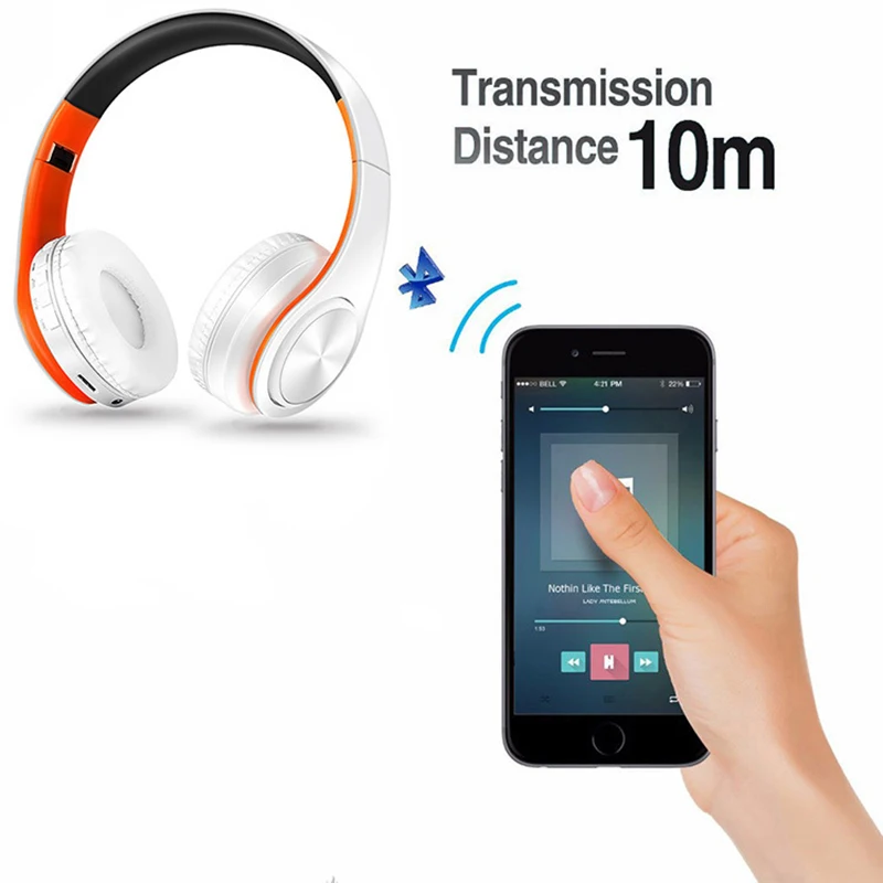 Беспроводные наушники гарнитура Bluetooth Складные регулируемые наушники с микрофоном Поддержка FM радио TF карта 3,5 мм AUX
