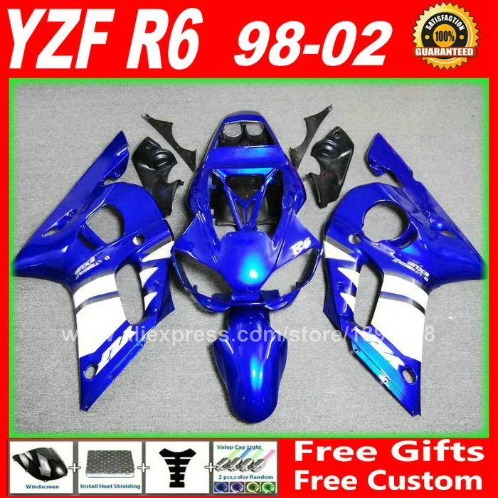 Синий белый Обтекатели корпуса для YAMAHA R6 1998 1999 2000 2001 2002 YZFR6 части тела комплект 98 99