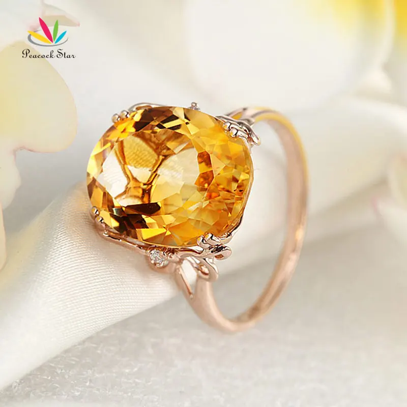 Павлин звезда 14K розовое золото роскошное юбилейное кольцо 8 2 Ct Овальный Желтый