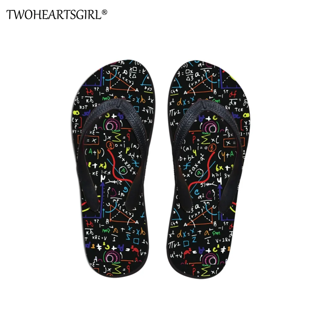 

Twoheartsgirl Casual Men Flip Flops Summer Flat Shoes Teenager Boys Soft Slipper Math Formula Prints Beach Flip-flops Slippers