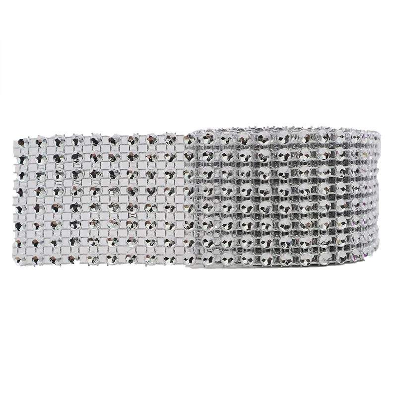 Серебристый 2 ярда 4 см Bling сетка-рулон с алмазами событие Вечеринка День рождения Свадьба DIY Украшение стола обертка для бутылки ленты с кристаллами Rhineston тюль - Цвет: Серебристый