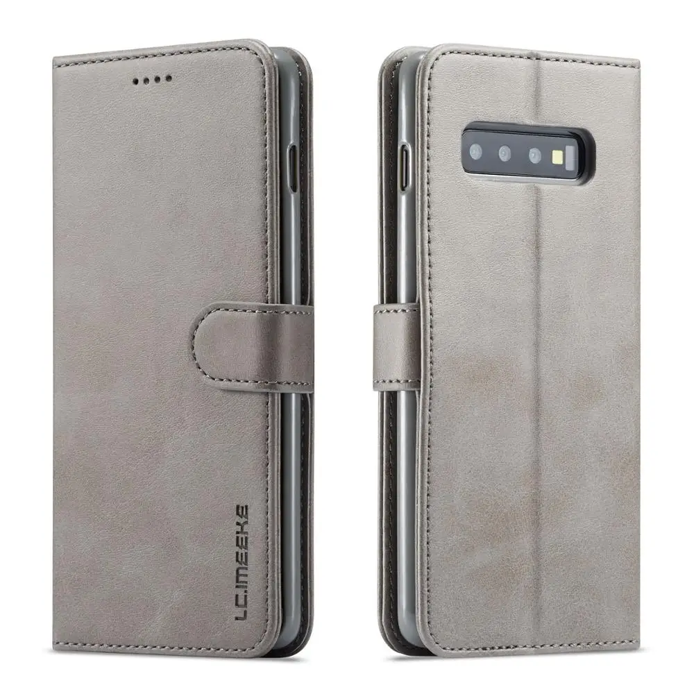 Винтажный кожаный чехол-книжка с бумажником для samsung Galaxy S10 Plus S10e S8 S9 Note 8 9, простая кожаная задняя крышка для телефона в подарок - Цвет: Gray