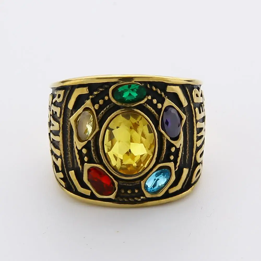 Men's Marvel Avengers thanos Ring Silver Infinite Power Gauntlet Crystal Ring for Men Stainless Steel Power Superhero Rings Man
