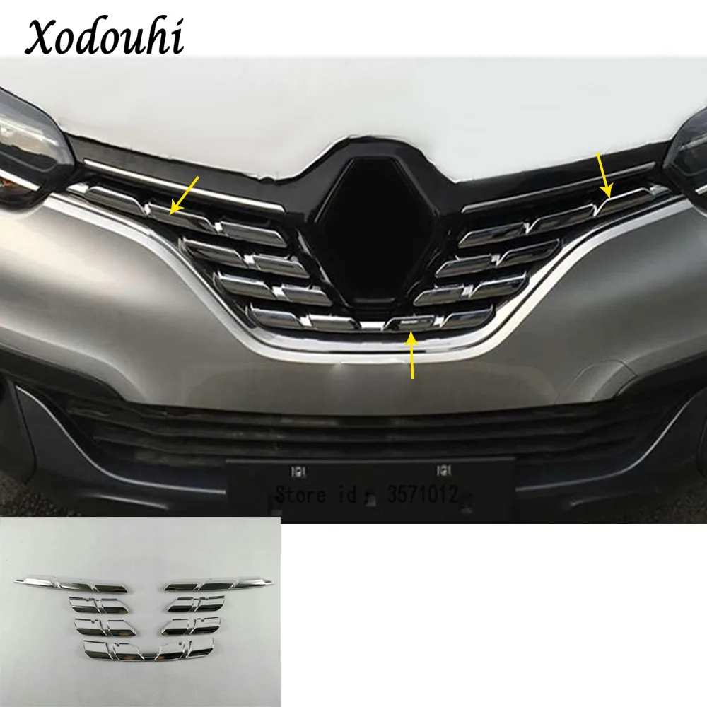 

For Renault Kadjar 2016 2017 2018 2019 Car Body Cover Protection Detector ABS Chrome Trim Racing Grid Grill Grille Molding 7pcs