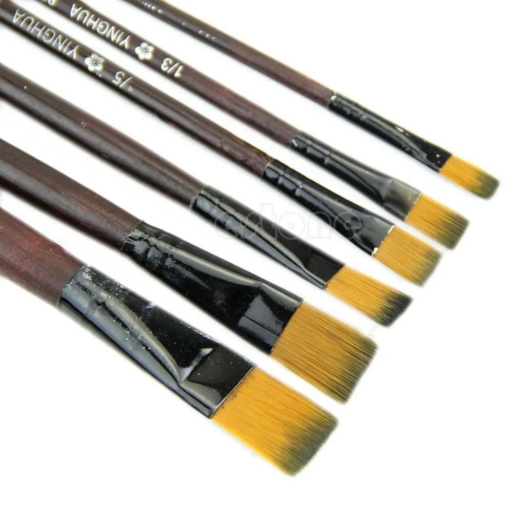 

6PCS New Art Artist Supplies 6 Brown Nylon Paint Brushes Flat Head Absorbent Flexible Bristles Water Coloring/Acrylic Brushes