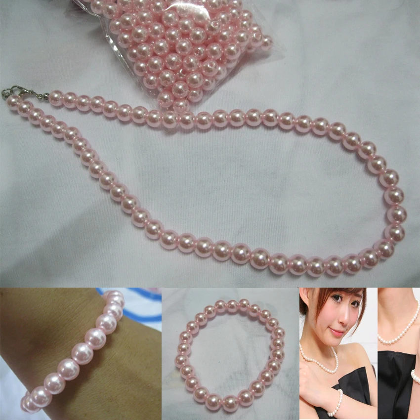 Комплект из колье браслета и ожерелья 8 мм|fashion pearl jewelry sets|pearl setfashion set |