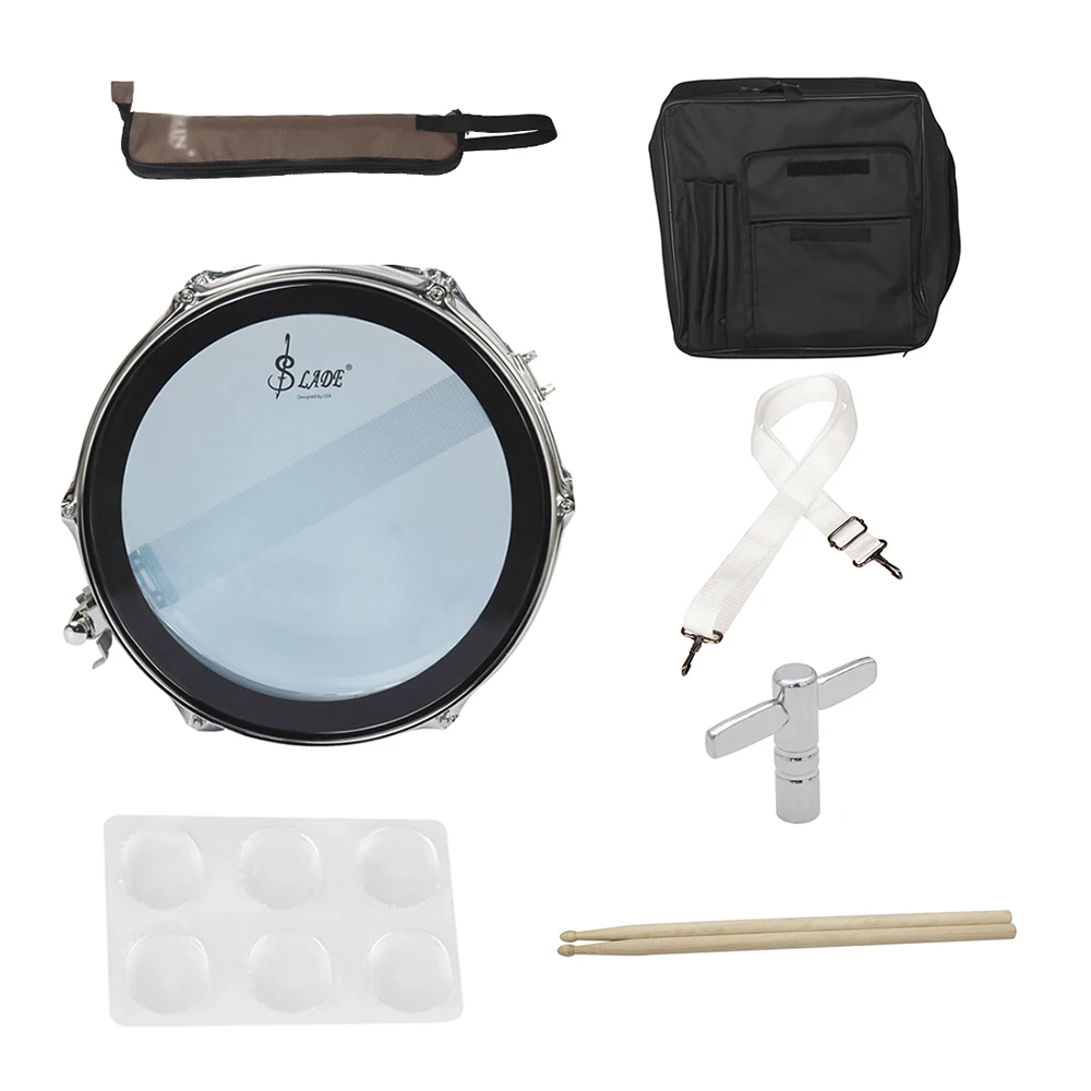 Профессиональный 1" Snare Drum Kit Корпус барабана из нержавеющей стали с барабаном сумка ремень барабанные палочки чехол для барабанных палочек барабанный демпфер гелевые колодки - Color: BLUE