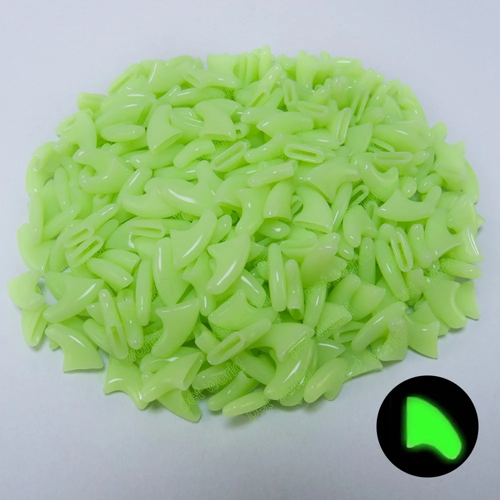 glow in dark 100 шт./лот, мягкие колпачки для ногтей для кошек, домашних животных, Силиконовый протектор для ногтей, кошачьи когти, лапы, Бесплатный клей, размер XS, s, m, l - Цвет: glow in dark