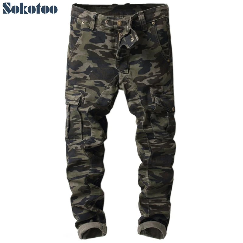 

Мужские камуфляжные брюки-карго Sokotoo, облегающие джинсы с принтом в стиле пэчворк, в стиле милитари