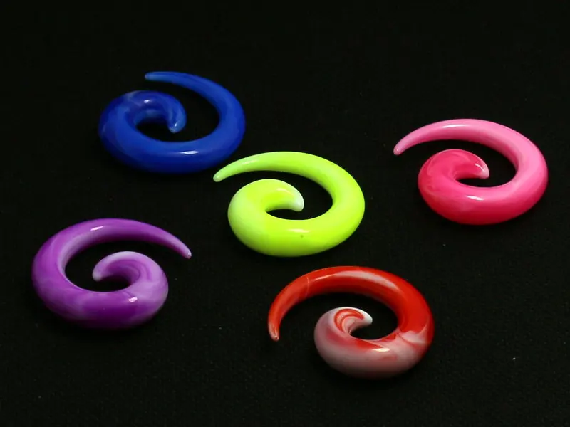 

JEWEL 2mm-8mm 120pcs acrylic double color spiral ear tapers body piercing jewelry mix lots stretchers ear plug gauges expander