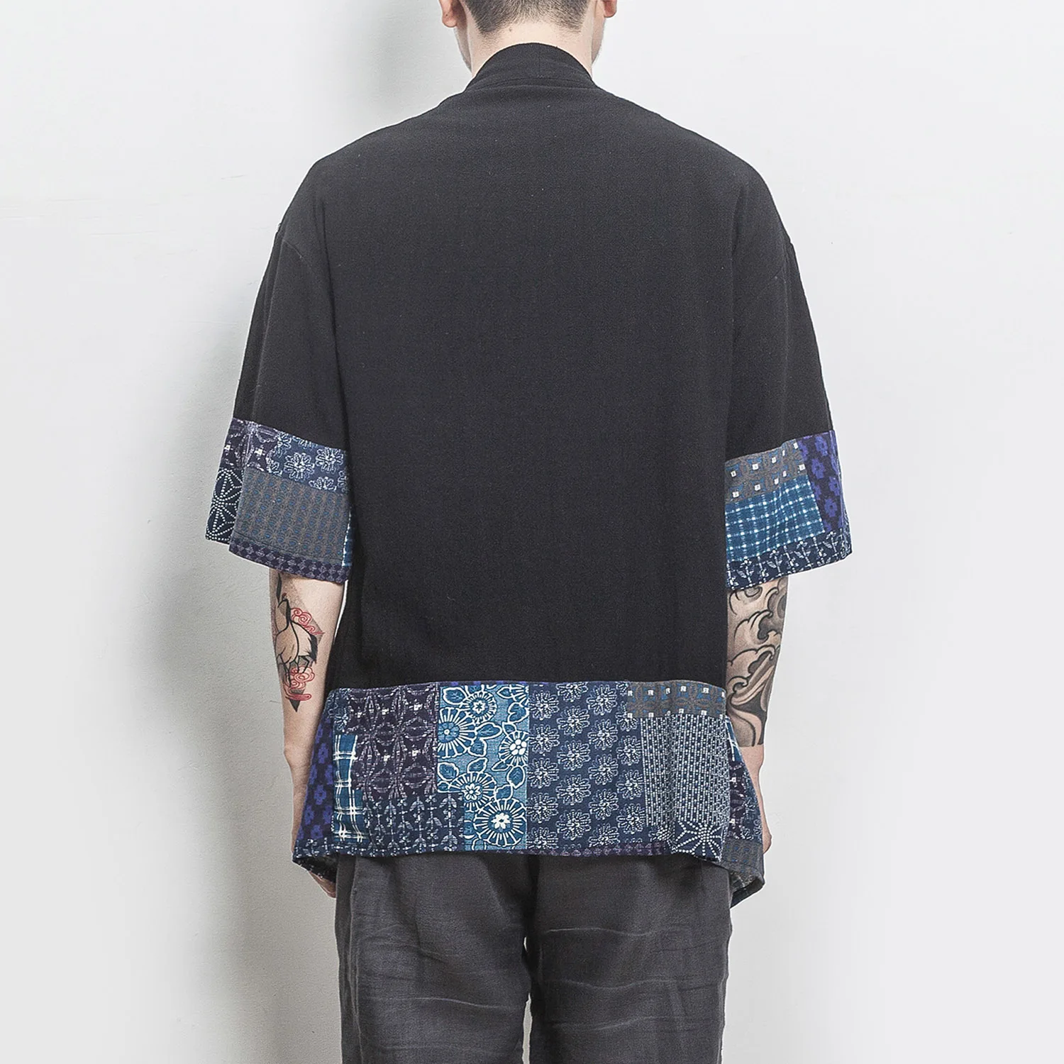 Рубашка-кимоно мужская из хлопка и льна традиционное открытое кимоно с рукавом