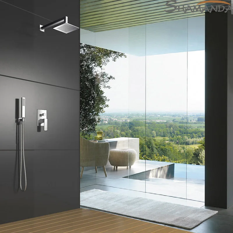 Free Shipping Bathroom Products In Wall Mounted Rainfall Shower Set With 8 Inch Brass Head Simple Bath Faucet Mixer Tap | Обустройство