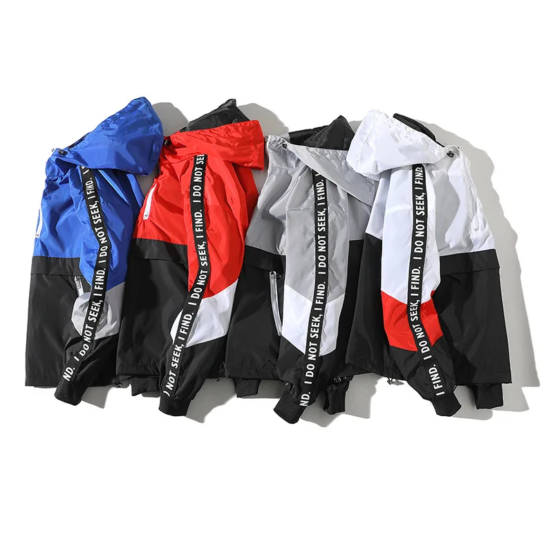 

Nice New Patchwork Color Block Hooded Jackets And Coats Long Sleeve With Appliques Front Pockets Pullover Jacket For Teens 6XL