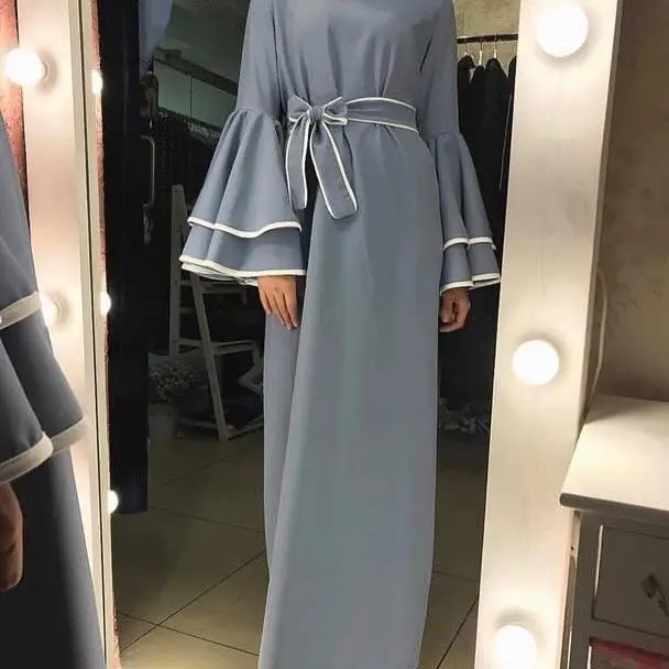 Мусульманские полосатые платья Abaya с расклешенными рукавами кардиган кимоно