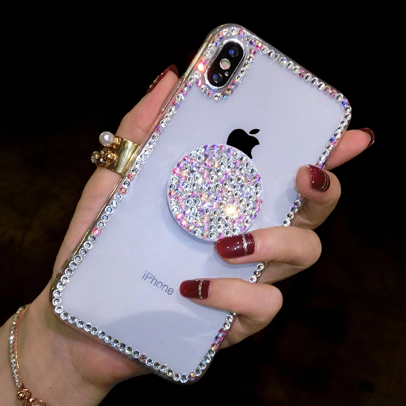 

Luxury Bling Rhinestone Crystal Airbag Bracket Clear Soft Case Cover For SamsungS10 S20 S21 FE S22 Ultra S23PLUS Note 10 20 Capa