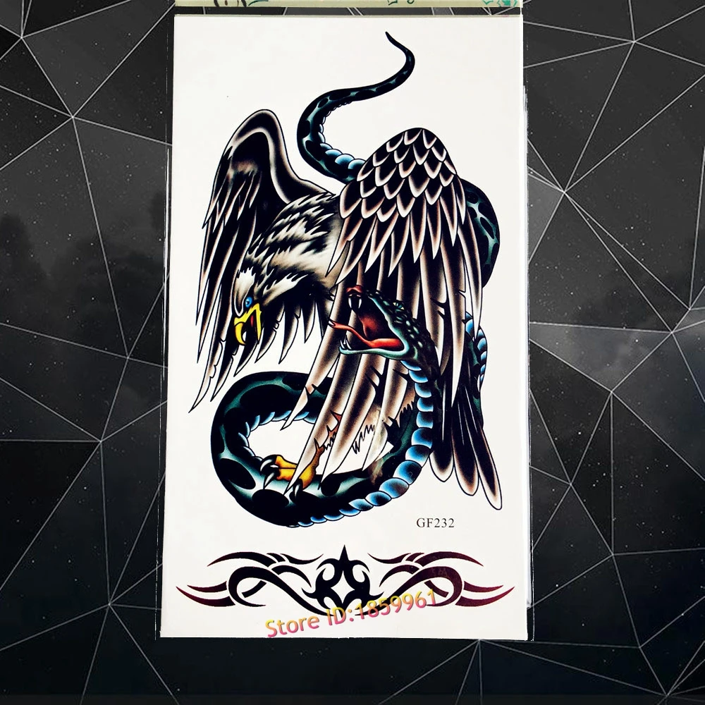 Прохладный черный орел кобры бороться Водонепроницаемый Временные татуировки