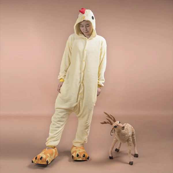 MC5078 yellow chick Новые модные пижамы с животными для женщин и мужчин, пижамы для косплея, Фланелевое кигуруми Единорог, динозавр, медведь, осенне-зимние пижамы для взрослых - Цвет: MC5078 yellow chick