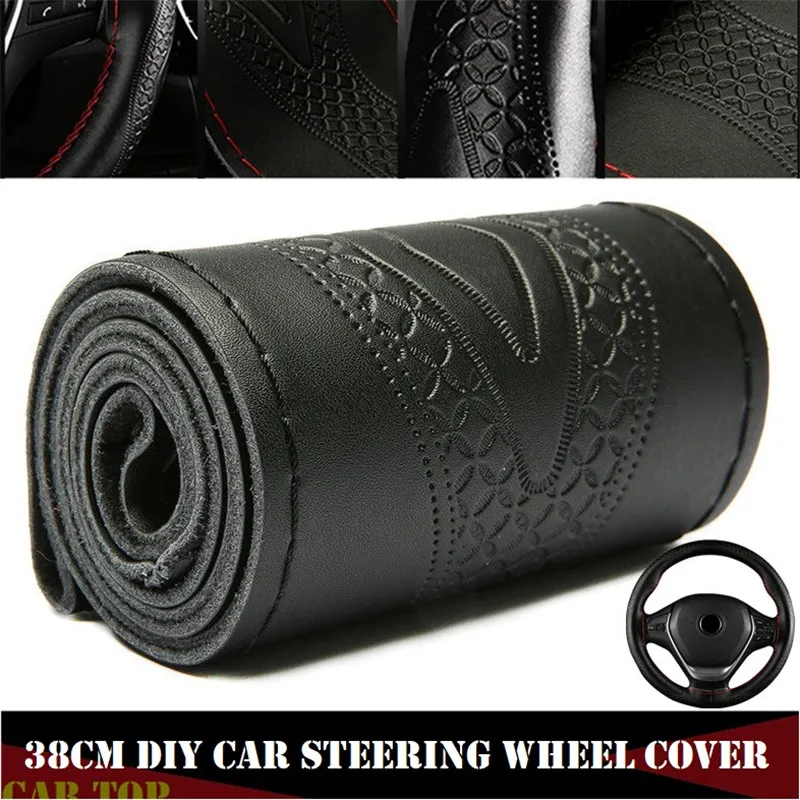 Steering Wheel Braid Fashion Embossed Car Steer Wheel Case Car Accessories 38CM Genuine Leather Steering Wheel Cover